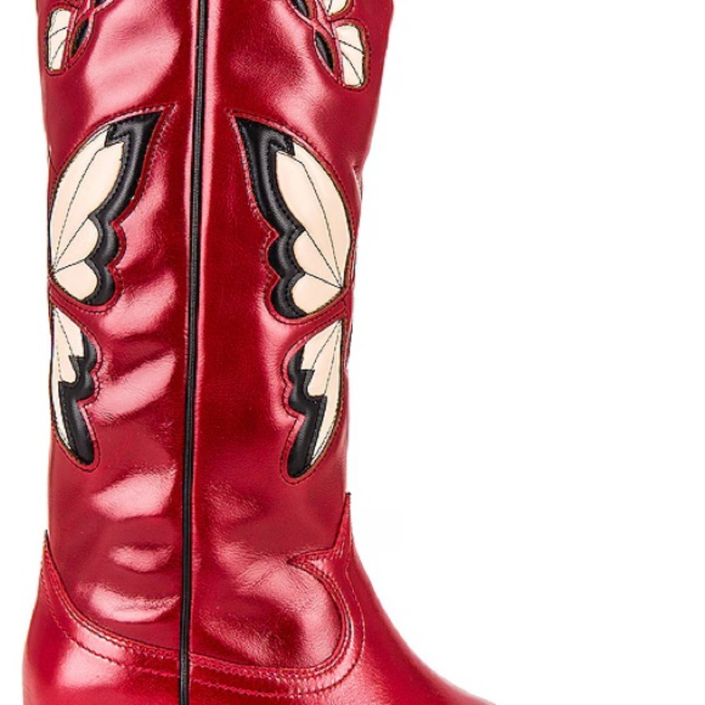 Jeffrey Campbell Red Leather Butterfly Heeled Cowboy Boots